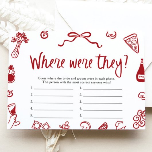 赤イタリアンどこにいたの？ ブライダルシャワーゲーム 招待状