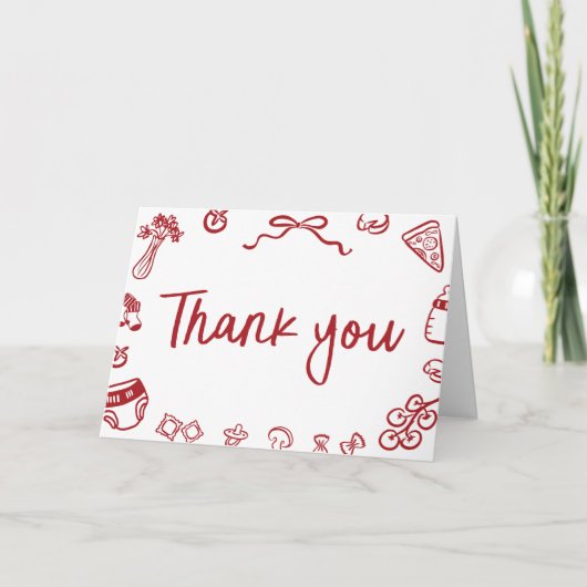 赤イタリアン手引き赤ちゃんシャワーサンキューカード サンキューカード (正面)