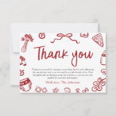 赤イタリアン手引き赤ちゃんシャワーサンキューカード サンキューカード (正面)