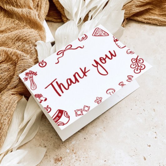 赤イタリアン手引き赤ちゃんシャワーサンキューカード サンキューカード