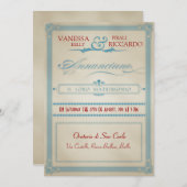 赤イタリアン白&青結婚式招待状 招待状 (正面/裏面)