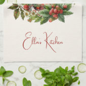 赤イチゴとデザートのお茶時間 キッチンタオル (折り畳み)