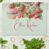 赤イチゴとデザートのお茶時間 キッチンタオル (折り畳み)