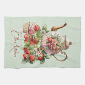 赤イチゴとデザートのお茶時間 キッチンタオル (横)