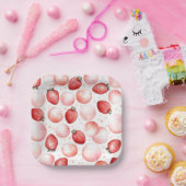 赤イチゴとピンクの風船かわいエレガントい ペーパープレート (パーティー)