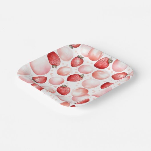 赤イチゴとピンクの風船かわいエレガントい ペーパープレート (傾斜あり)