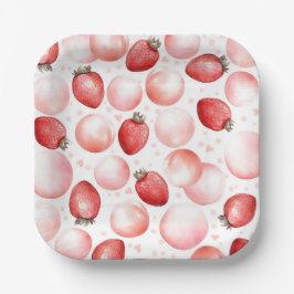 赤イチゴとピンクの風船かわいエレガントい ペーパープレート