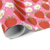 赤イチゴと白い花ピンクと白 ラッピングペーパー (ロールコーナー)