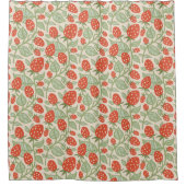 赤イチゴと緑離れの模様 シャワーカーテン (正面)