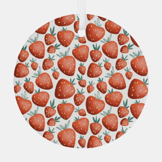 赤イチゴ白い背景シームレス ガラスオーナメント (裏面)