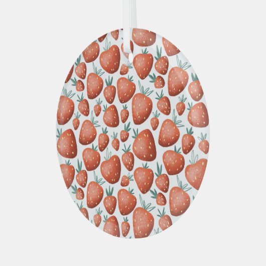 赤イチゴ白い背景シームレス ガラスオーナメント (正面左)