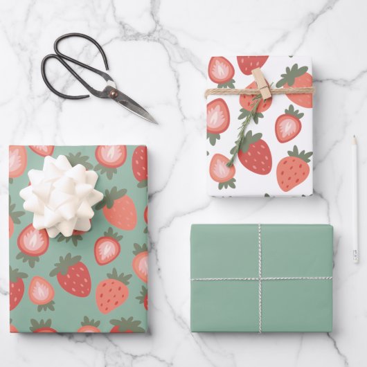 赤イチゴ継ぎ目パターン ラッピングペーパーシート (正面)