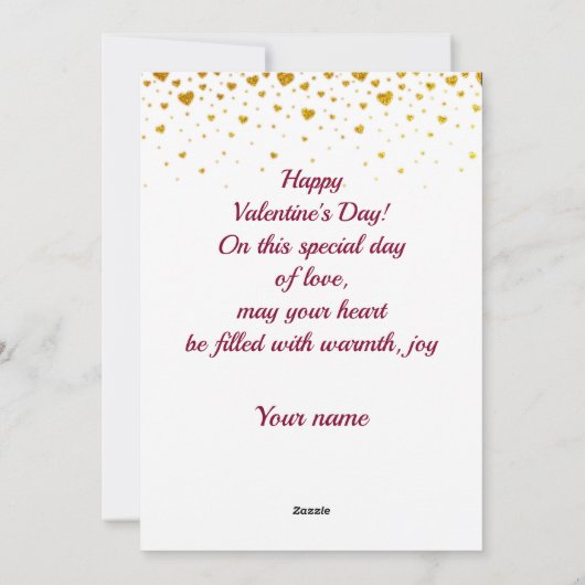 赤イニシャルとゴールドハートのバレンタインデー シーズンカード (裏面)