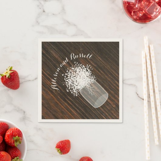 赤インスパイアん坊の息の木のメイスン結婚ジャー スタンダードカクテルナプキン (インサイチュ)