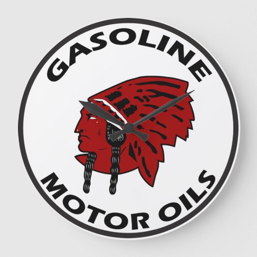 赤インディアンガソリンヴィンテージのタイン時計 ラージ壁時計 (正面)