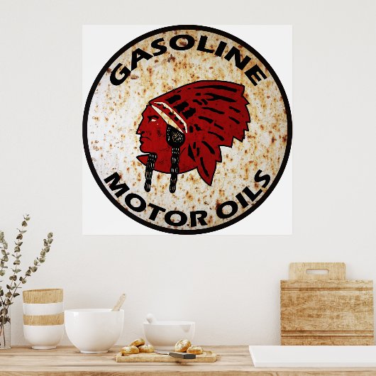 赤インディアンガソリンヴィンテージの看板さびれた。 ポスター (キッチン)