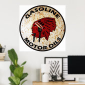 赤インディアンガソリンヴィンテージの看板さびれた。 ポスター (ホームオフィス)