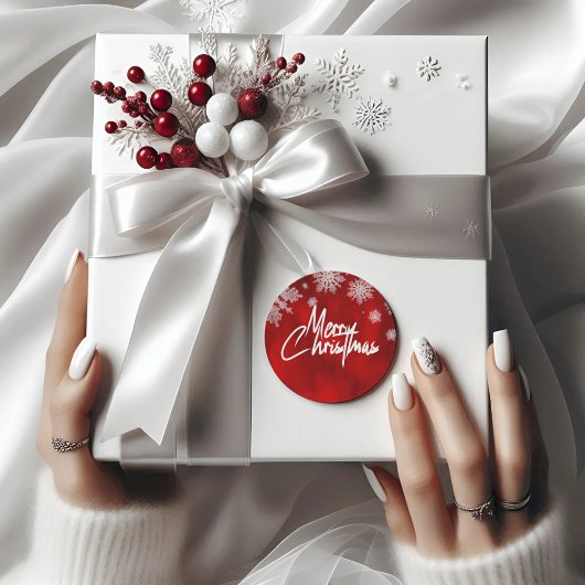 赤エレガントいクリスマスの雪のフレーク丸シール ラウンドシール