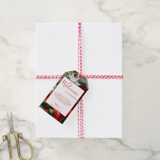 赤エレガントいバラが花を咲かせ結婚る ギフトタグ (より糸付き)