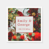 赤エレガントいバラが花を咲かせ結婚る スタンダードカクテルナプキン (正面)