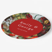 赤エレガントいバラが花を咲かせ結婚る ペーパープレート (アングル)