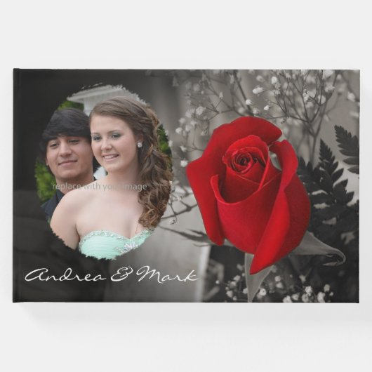 赤エレガントいバラとソフトエッジ楕円フォトフレーム ゲストブック (正面)