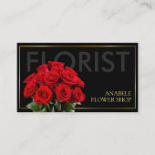 赤エレガントいバラと黒い金ゴールドフレームフローリスト 名刺 (正面)