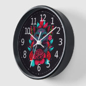 赤エレガントいバラに囲まれた黒猫 | 壁時計 (傾斜)