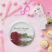 赤エレガントいバラのロマン結婚ティック ペーパープレート (パーティー)