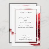 赤エレガントいバラの白い黒のアクセント結婚 セーブザデート (正面/裏面)