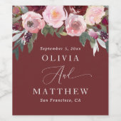 赤エレガントいバラ。ガーデンフローラ結婚ズ ワインラベル (シングルラベル)