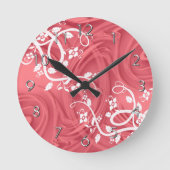 赤エレガントいフローラの影のパターンを強調 ラウンド壁時計 (正面)