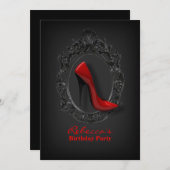 赤エレガントいモダンガーリー誕生日パーティー 招待状 (正面/裏面)