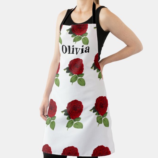赤エレガントいローズパーソナライズされた名 エプロン (インサイチュ)