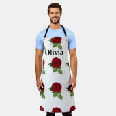 赤エレガントいローズパーソナライズされた名 エプロン (着用した状態)