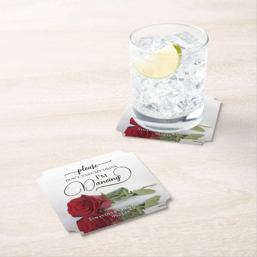 赤エレガントい薔薇は私の酒を飲みま結婚せん ペーパーコースター (インサイチュ)