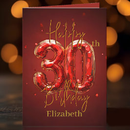 赤エレガントきらめくと金ゴールド30歳の誕生日 カード