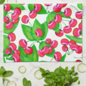 赤エレガントさくらんぼと緑の葉パターン | キッチンタオル (折り畳み)