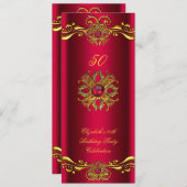 赤エレガントさくらんぼジュエル金ゴールド誕生日パーティー 招待状 (正面/裏面)