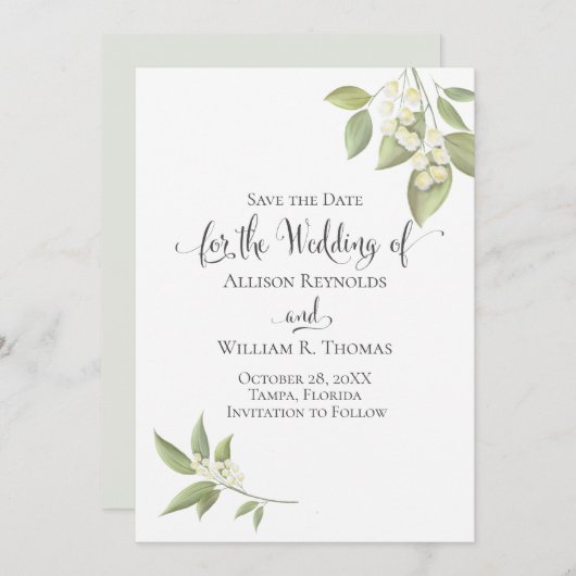 赤エレガントちゃんの息の緑の植物フローラ セーブザデート (正面/裏面)