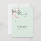 赤エレガントちゃんガールのためのピンクミントボウバプテスマRSVP 出欠カード (裏面)