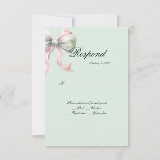 赤エレガントちゃんガールのためのピンクミントボウバプテスマRSVP 出欠カード (裏面)