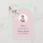 赤エレガントちゃんガールのためのピンクミントボウバプテスマRSVP 出欠カード (正面/裏面)