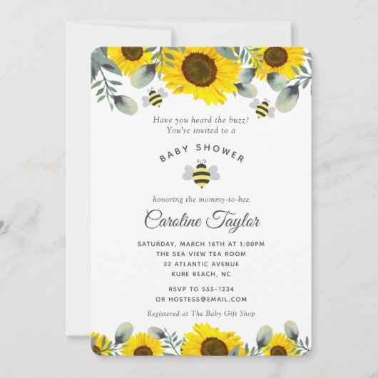 赤エレガントちゃんシャワーが可能なひまわり甘い 招待状 (正面)