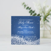 赤エレガントちゃんシャワーきらめくウェーブブルー 招待状 (スタンド正面)