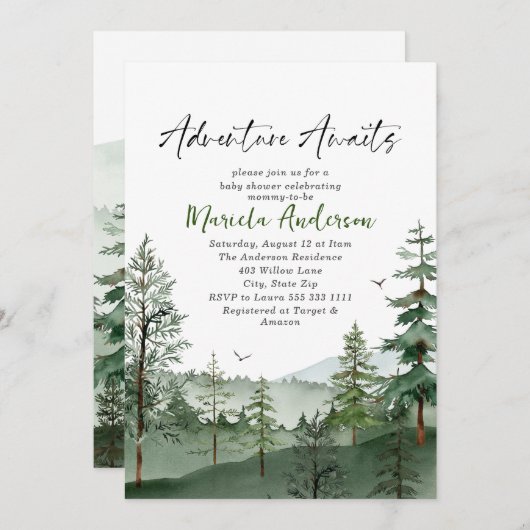 赤エレガントちゃんシャワーを待つ水彩冒険 招待状 (正面/裏面)