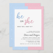 赤エレガントちゃんシャワーを明かすピンクとブルーの性別 招待状 (正面/裏面)