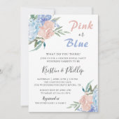 赤エレガントちゃんシャワーを明らかにするピンクの青フローラ性別 招待状 (正面)