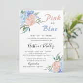 赤エレガントちゃんシャワーを明らかにするピンクの青フローラ性別 招待状 (スタンド正面)