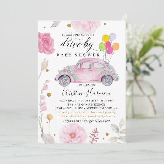 赤エレガントちゃんシャワーパレードピンクフローラ 招待状 (スタンド正面)